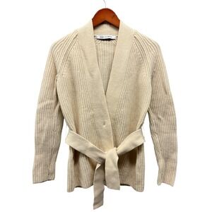 Uniqlo x Lemaire Ribbed Wool Belted Cardigan Sweater Women's Small Cream